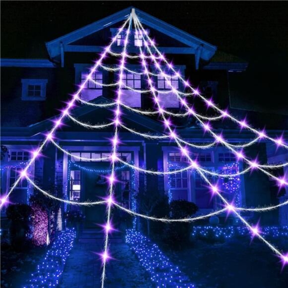 16 Ft Spider Web Lights, Super-Realistic Giant Cobweb Purple Lights - Picture 1 of 7